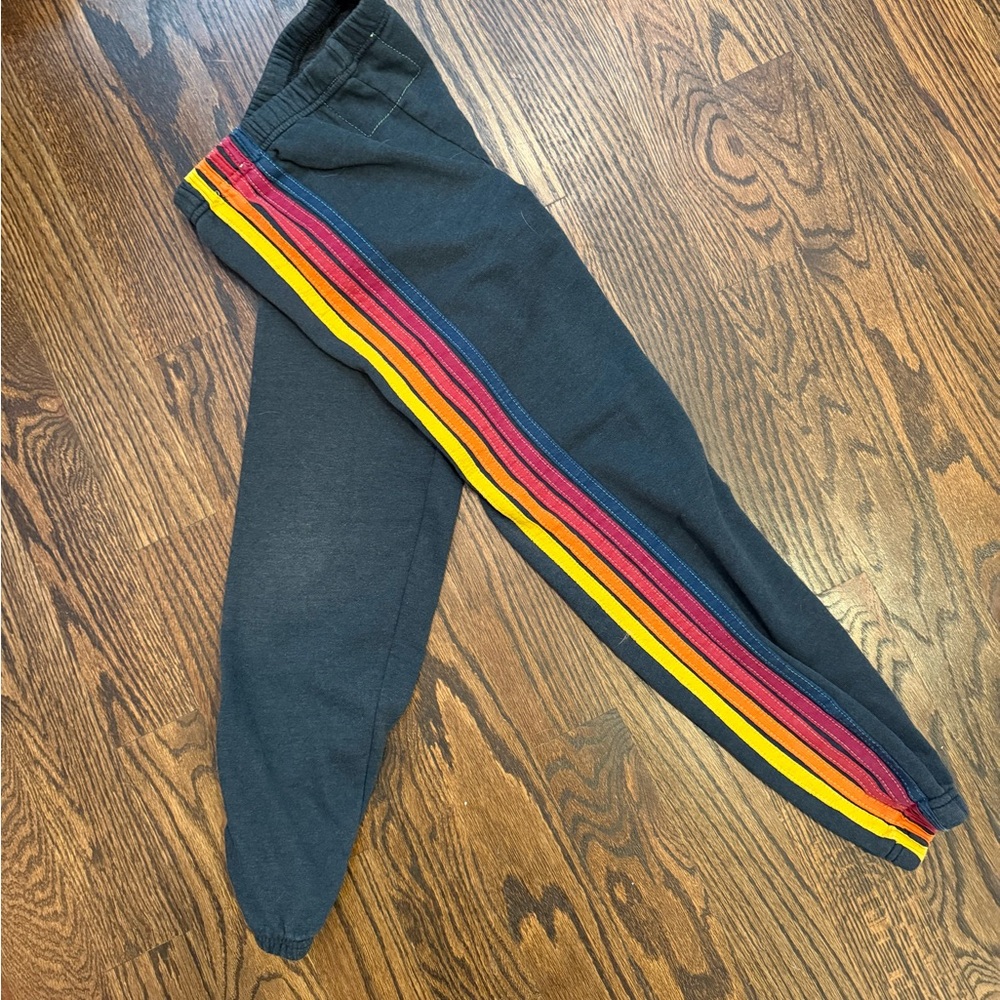 Aviator Nation kids size 14 stripe sweatpants. Dark gray/navy.